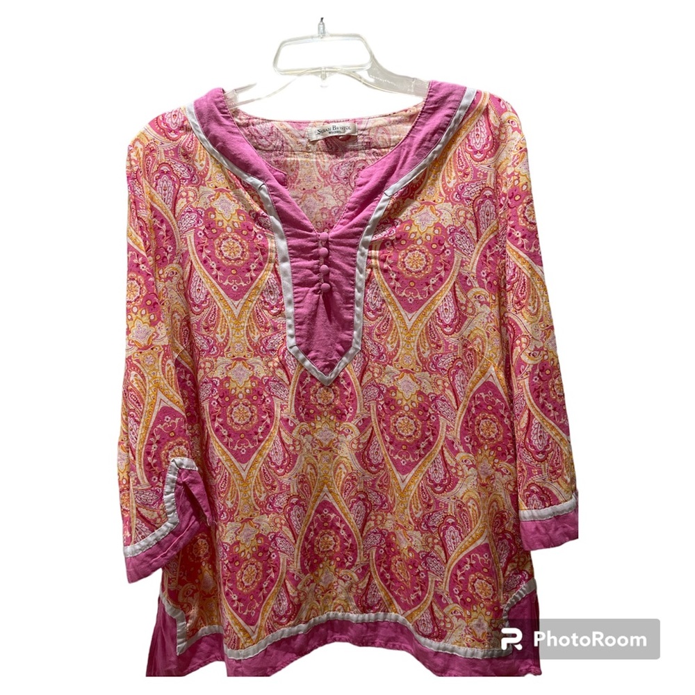 Susan Bristol Pink & Orange Blouse Vacay , Beach